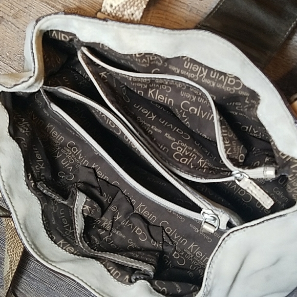 CALVIN KLEIN Leather Beige Tan Snake Iridescent Handbag...